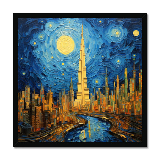 The Burj Khalifa Van Gough Style Painting Framed Print