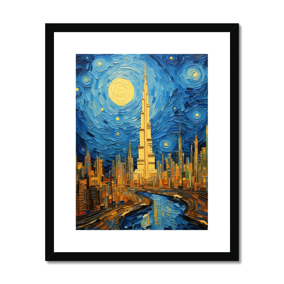The Burj Khalifa Van Gough Style Painting Framed & Mounted Print