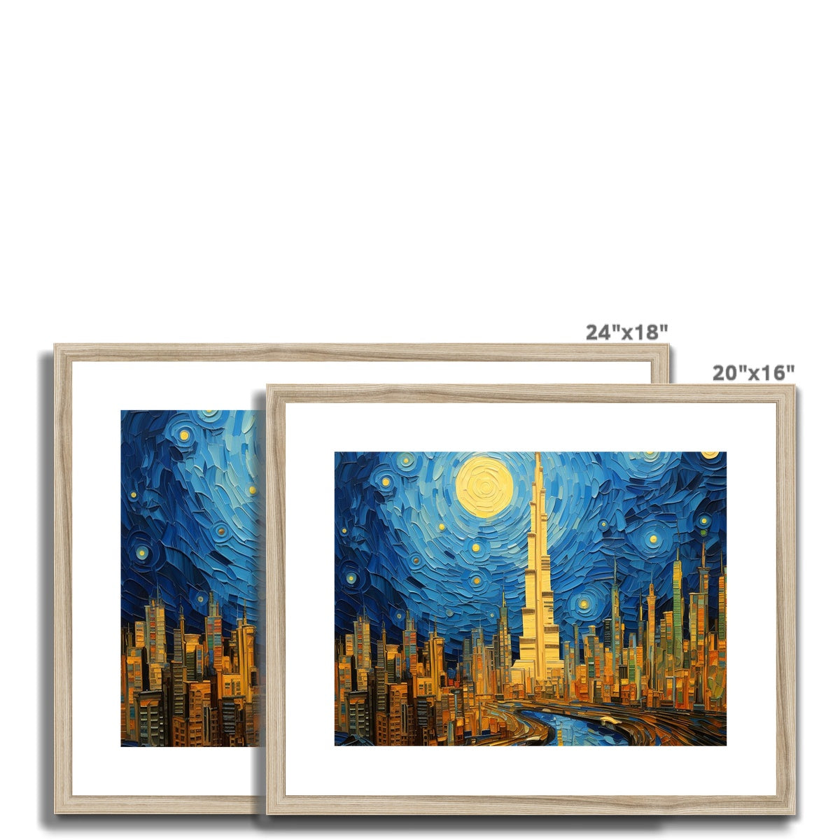 The Burj Khalifa Van Gough Style Painting Framed & Mounted Print