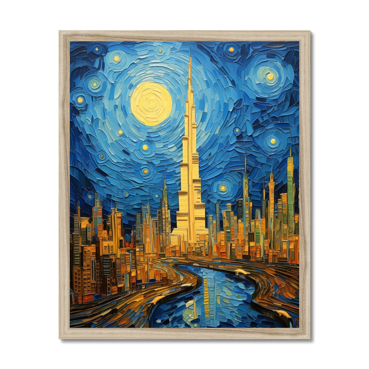 The Burj Khalifa Van Gough Style Painting Framed Print