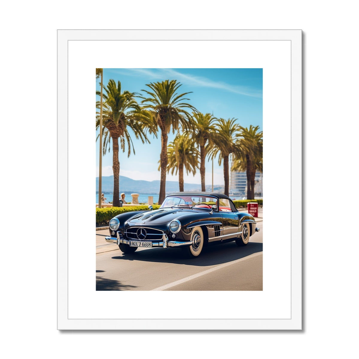 Retro Mercedes, Cruising in Cannes, South of France Summers Framed & Mounted Print