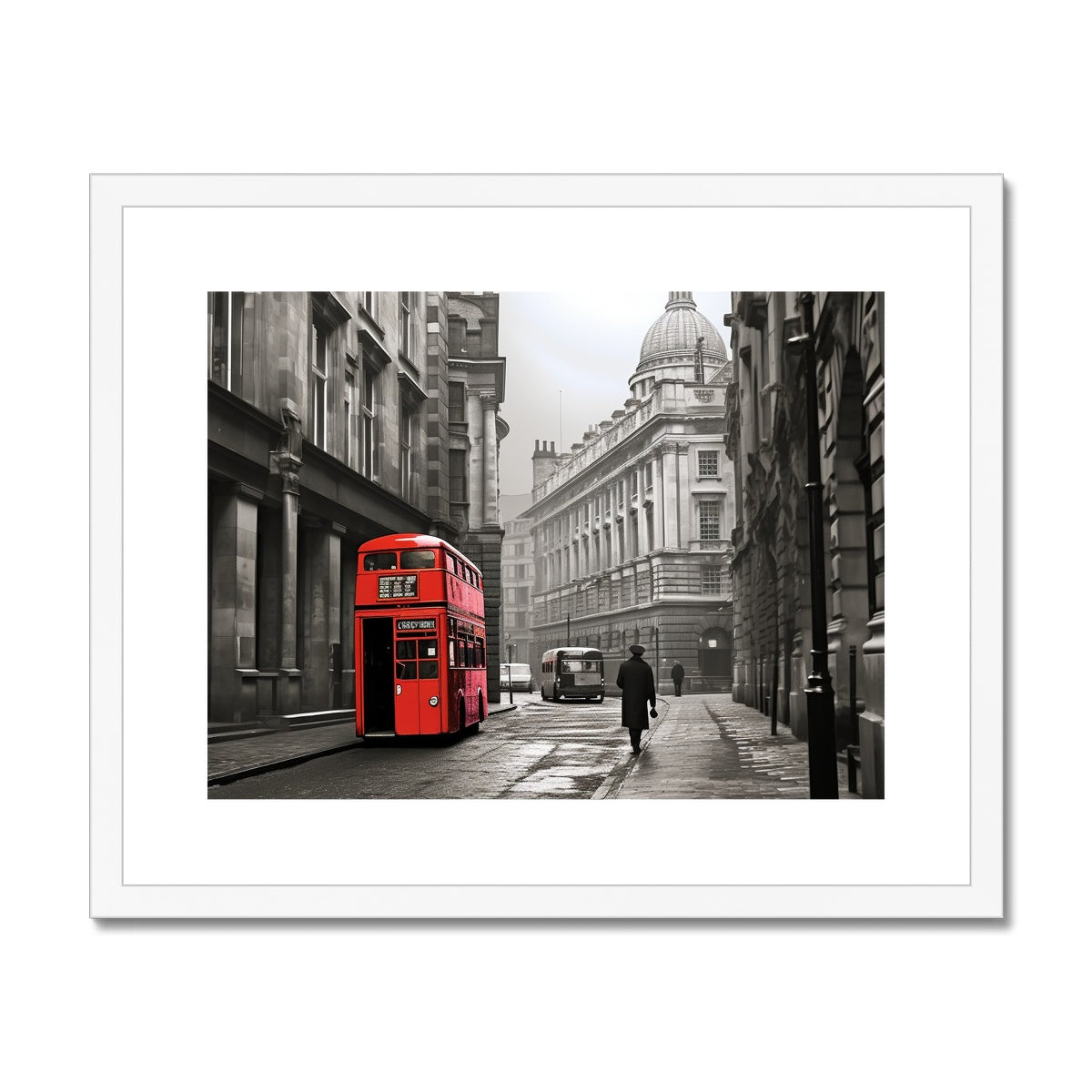 Red Bus To The City, London  Framed & Mounted Print