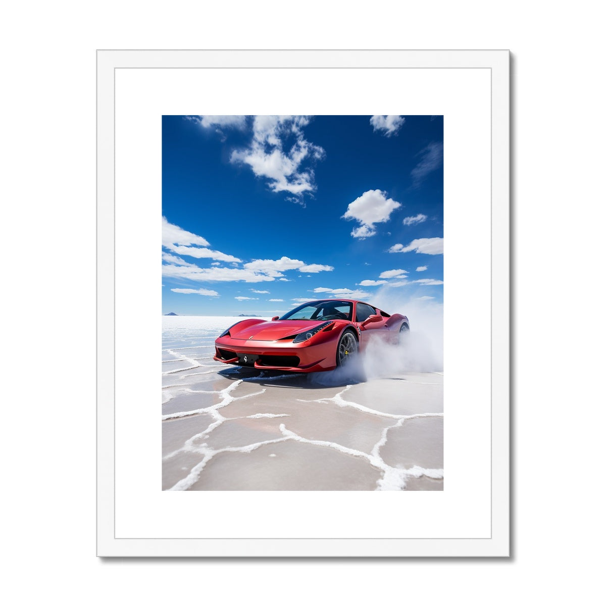 Ferarri 458 Tearing Through The Uyuni Salt Flats  Framed & Mounted Print