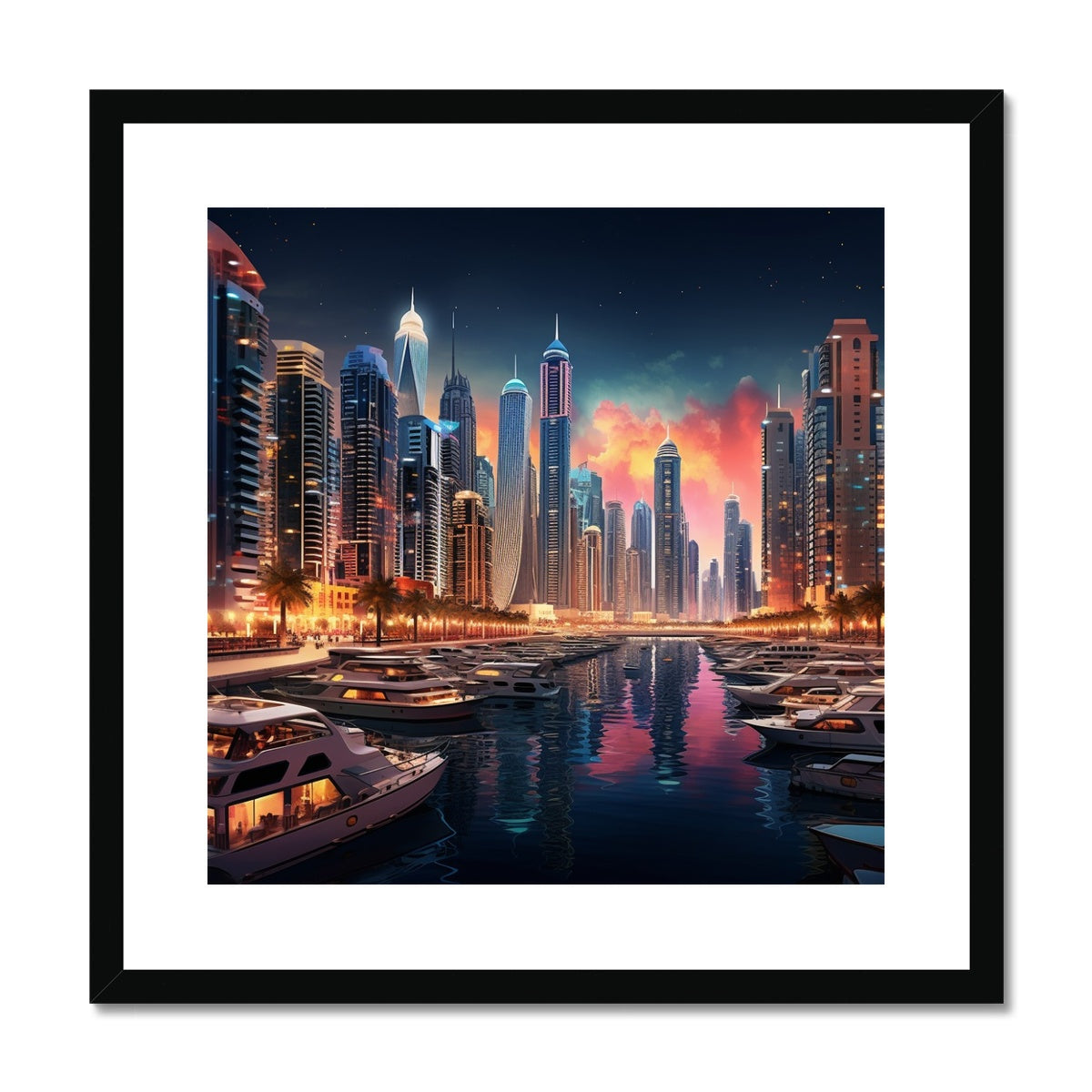 Red Sky At Night, Dubai Marina  Framed & Mounted Print