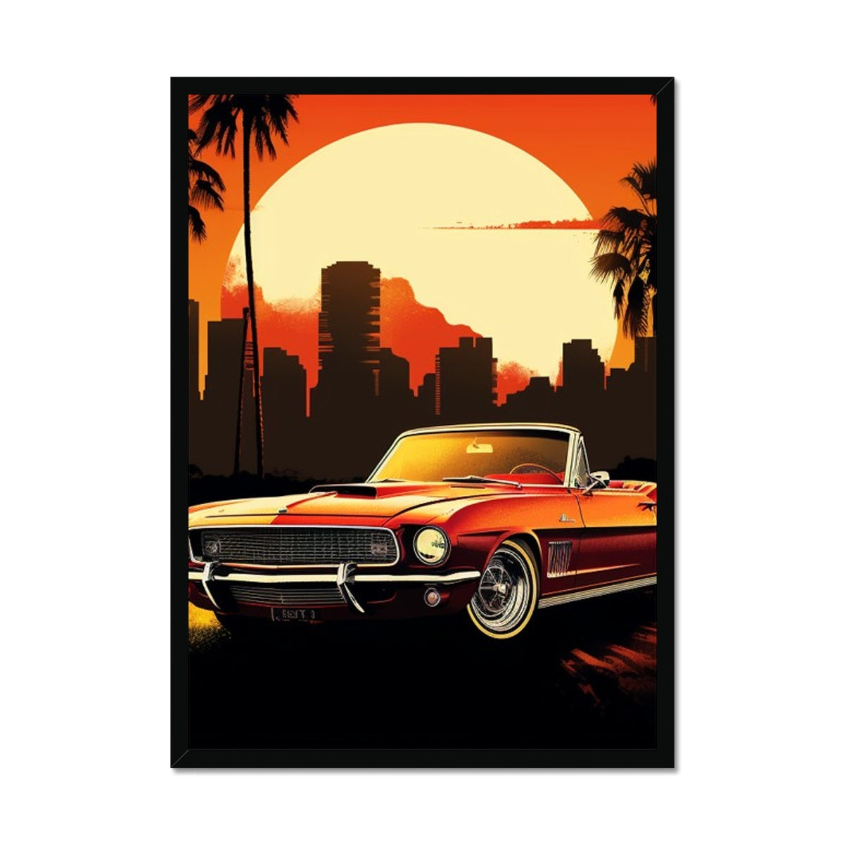 Classic Mustang, Los Angeles Skyline Backdrop Framed Print