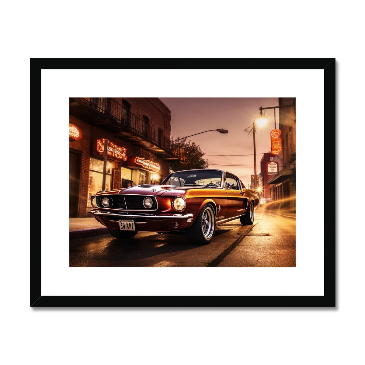 Vintage Mustang, Wild West, Texas Framed & Mounted Print