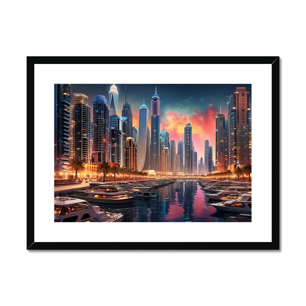 Red Sky At Night, Dubai Marina  Framed & Mounted Print