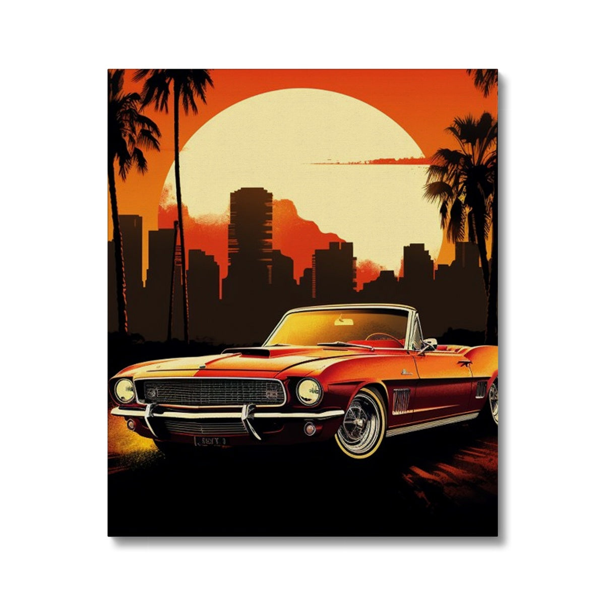 Classic Mustang, Los Angeles Skyline Backdrop Canvas