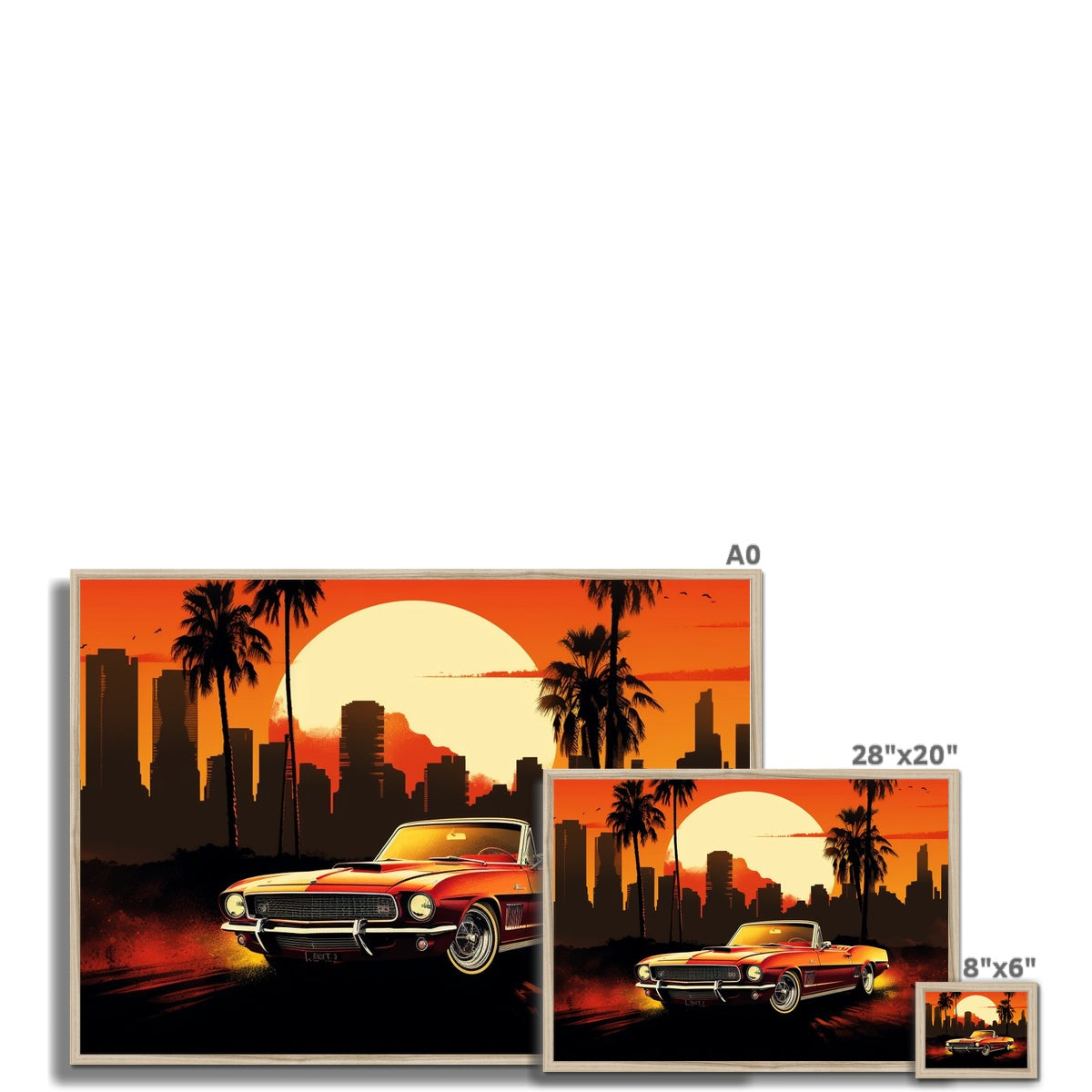 Classic Mustang, Los Angeles Skyline Backdrop Framed Print