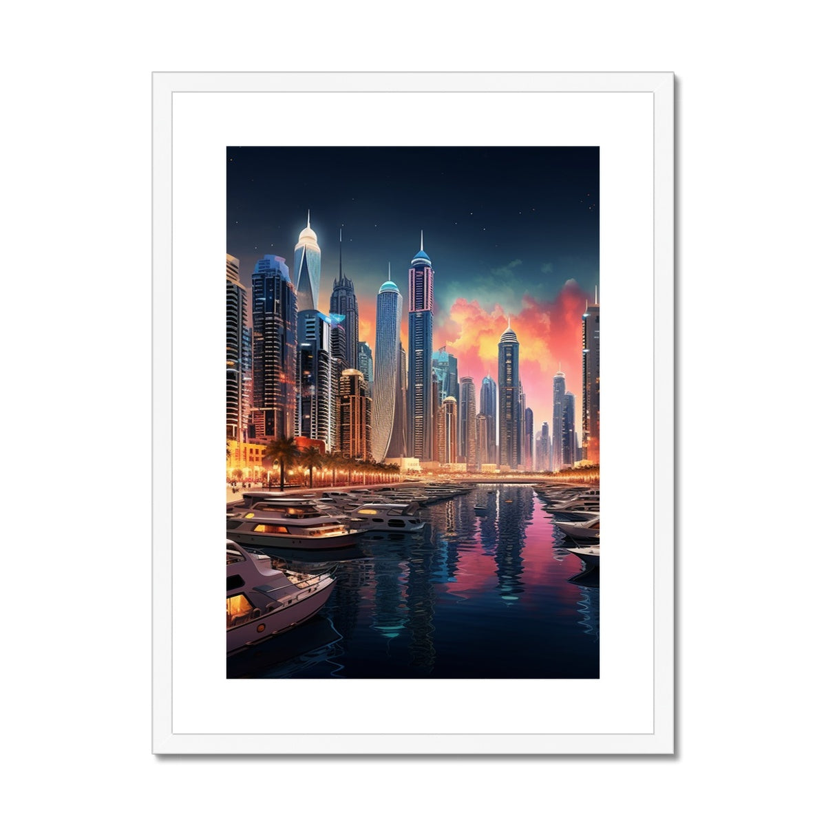 Red Sky At Night, Dubai Marina  Framed & Mounted Print