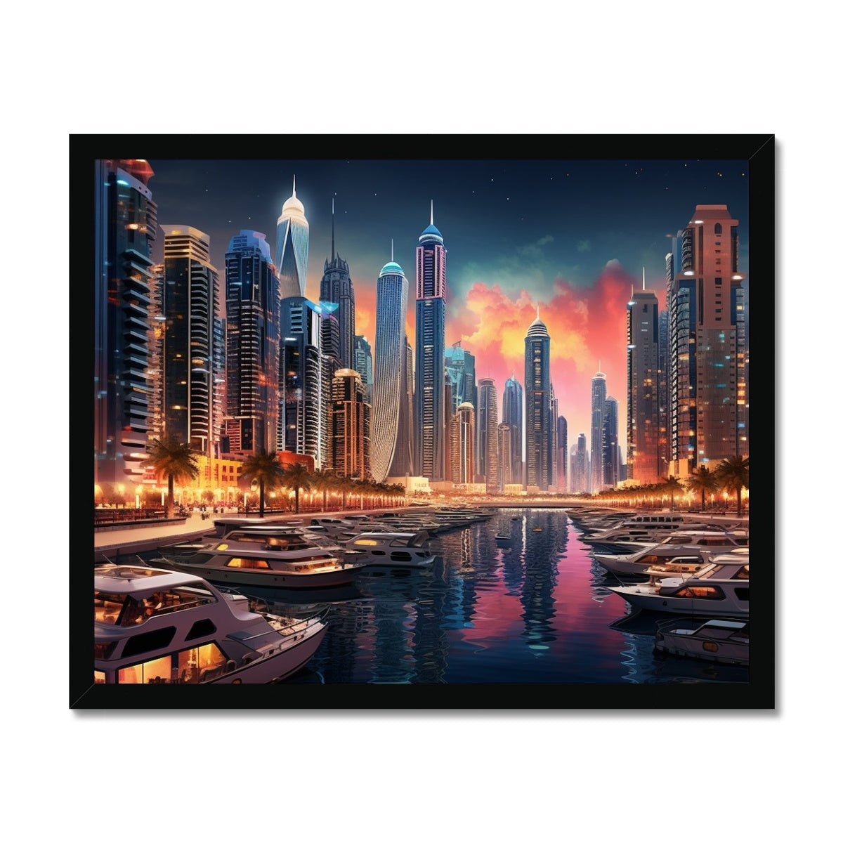 Red Sky At Night, Dubai Marina  Framed Print