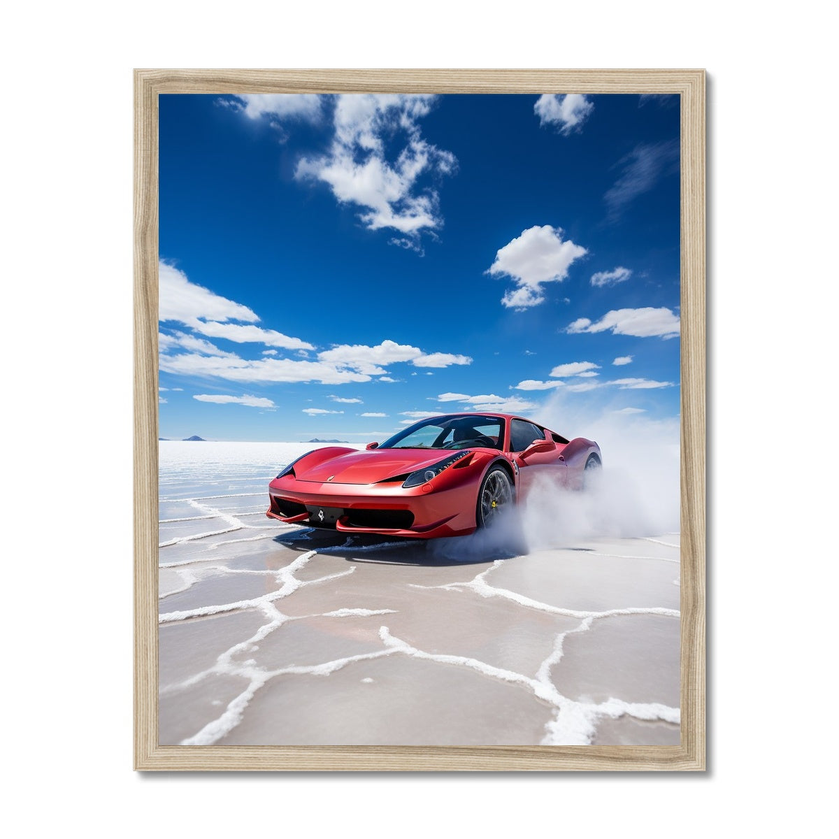 Ferarri 458 Tearing Through The Uyuni Salt Flats  Framed Print