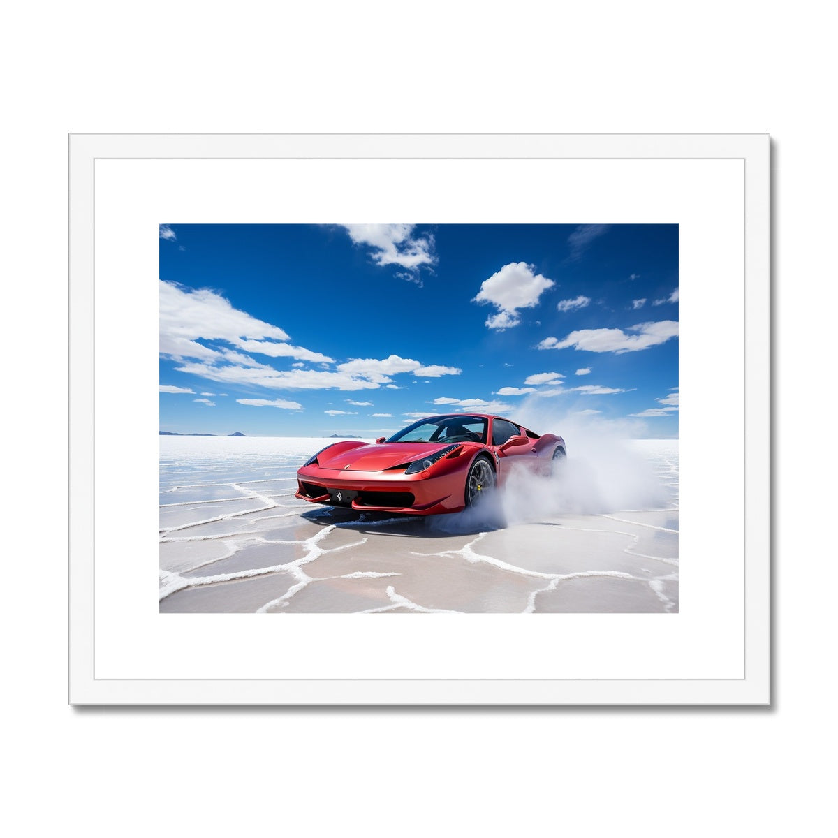 Ferarri 458 Tearing Through The Uyuni Salt Flats  Framed & Mounted Print