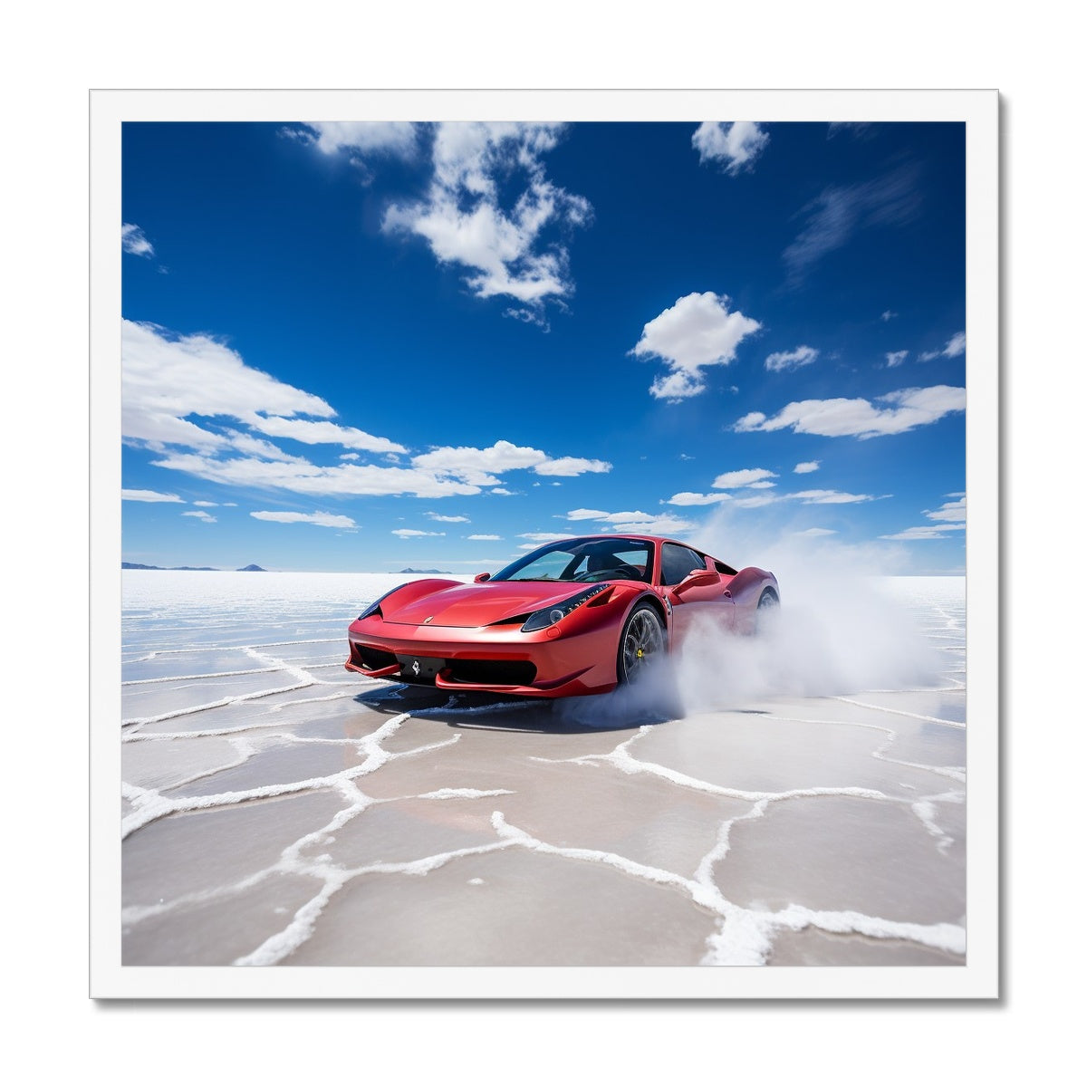 Ferarri 458 Tearing Through The Uyuni Salt Flats  Framed Print