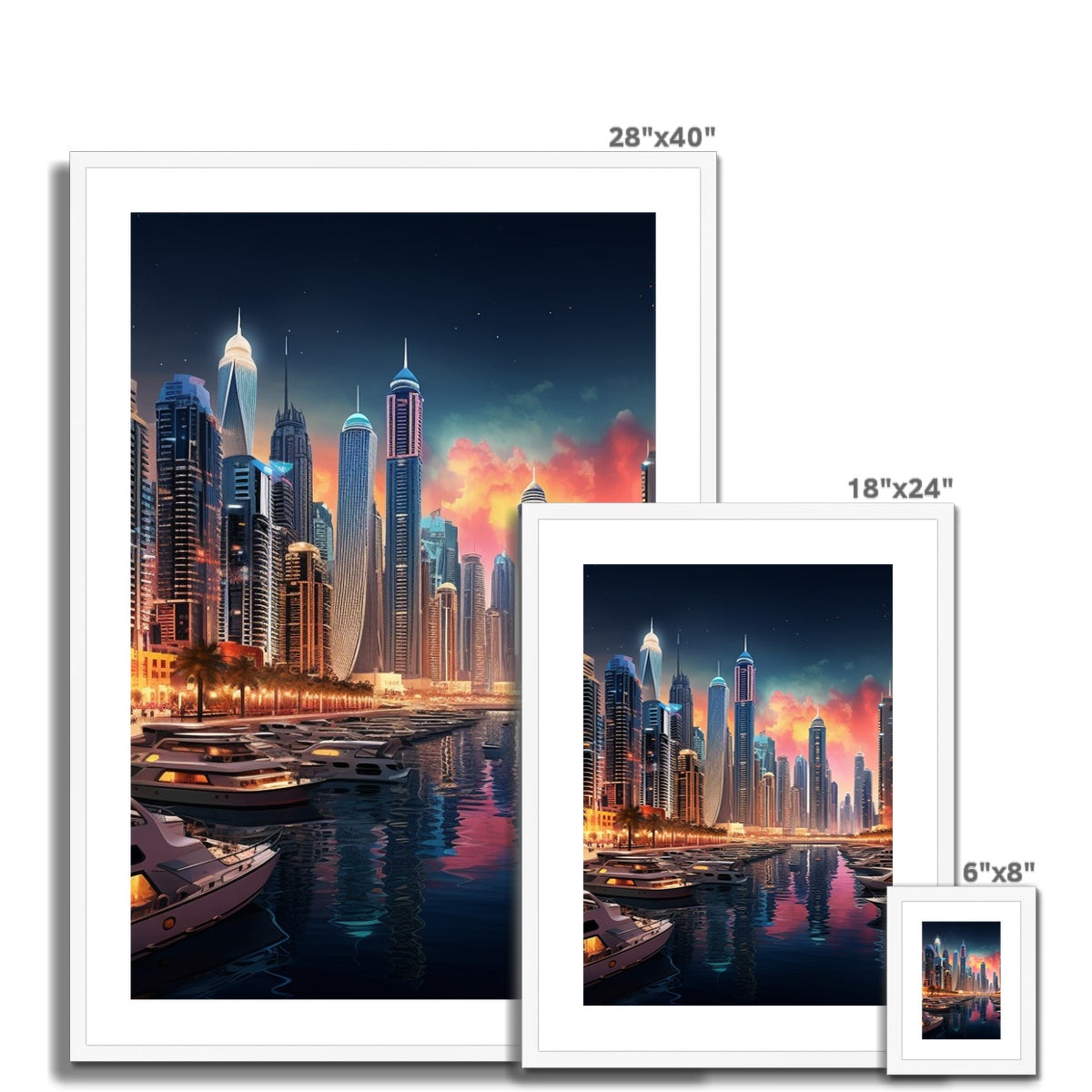 Red Sky At Night, Dubai Marina  Framed & Mounted Print