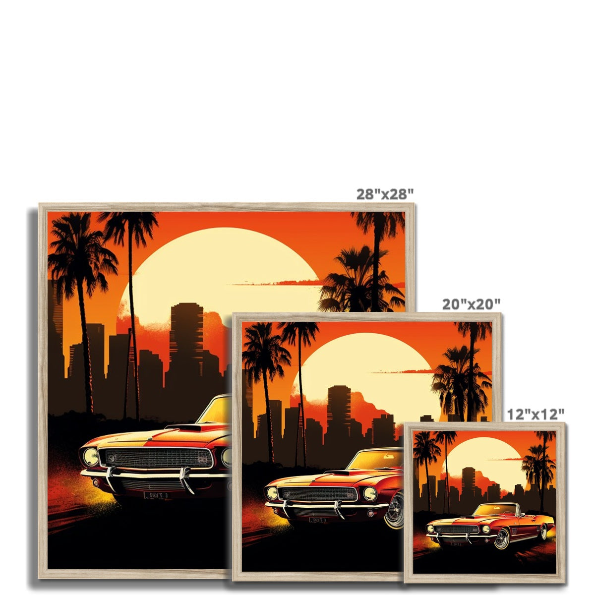 Classic Mustang, Los Angeles Skyline Backdrop Framed Print