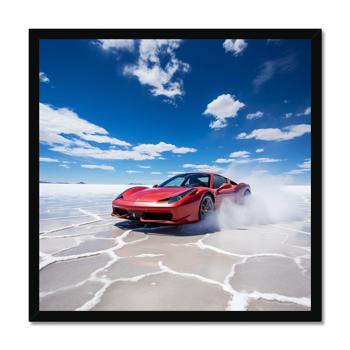 Ferarri 458 Tearing Through The Uyuni Salt Flats  Framed Print