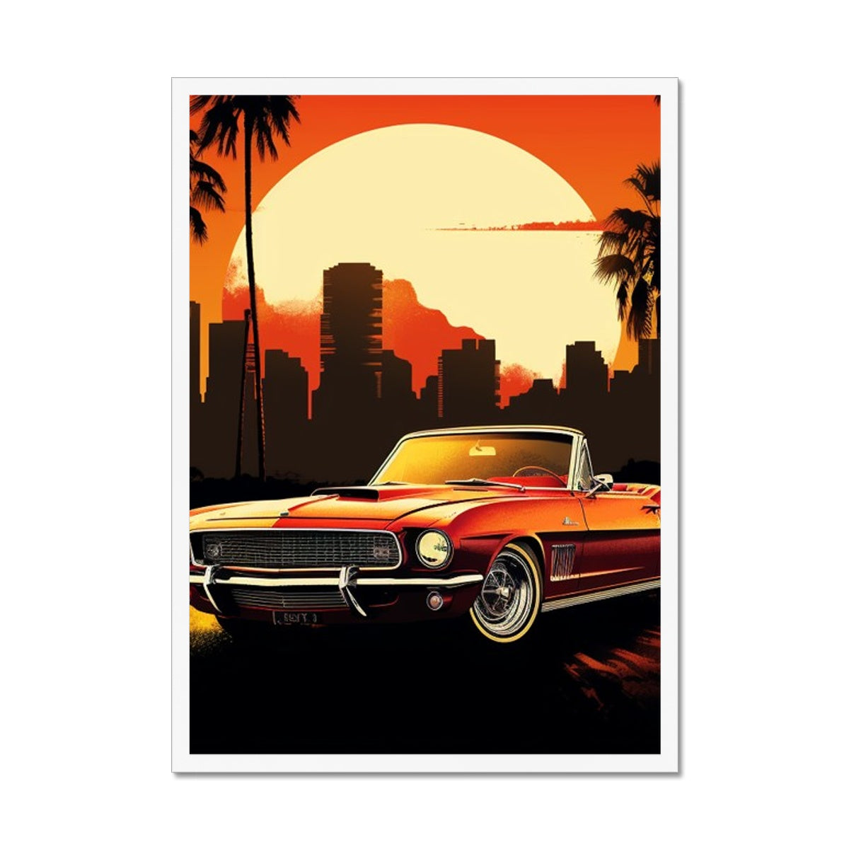 Classic Mustang, Los Angeles Skyline Backdrop Framed Print