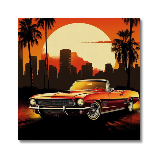 Classic Mustang, Los Angeles Skyline Backdrop Canvas
