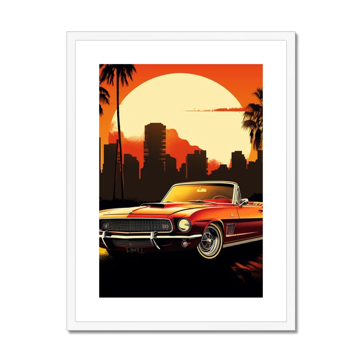Classic Mustang, Los Angeles Skyline Backdrop Framed & Mounted Print