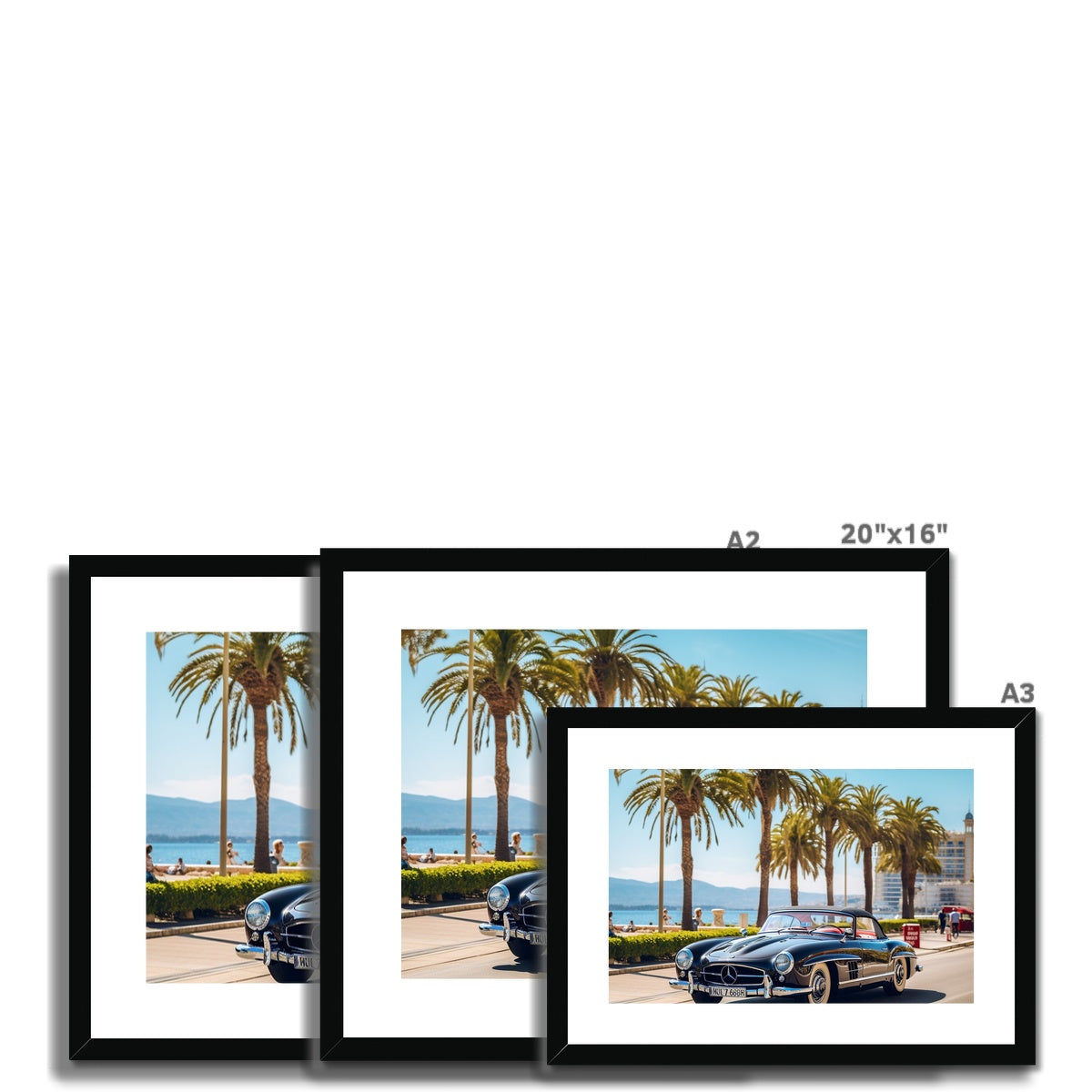 Retro Mercedes, Cruising in Cannes, South of France Summers Framed & Mounted Print