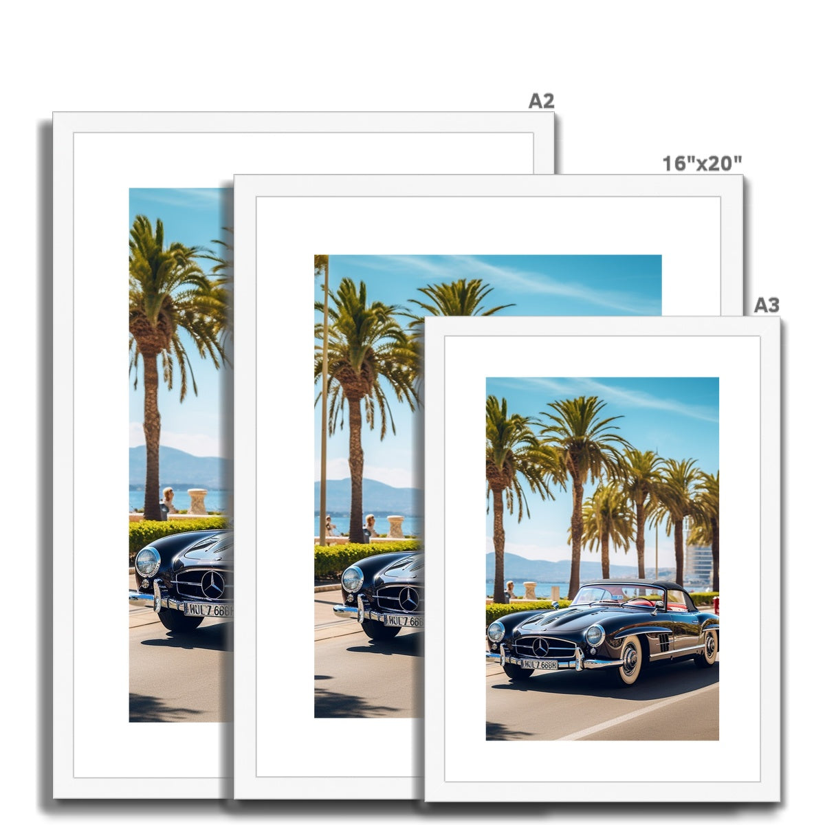 Retro Mercedes, Cruising in Cannes, South of France Summers Framed & Mounted Print
