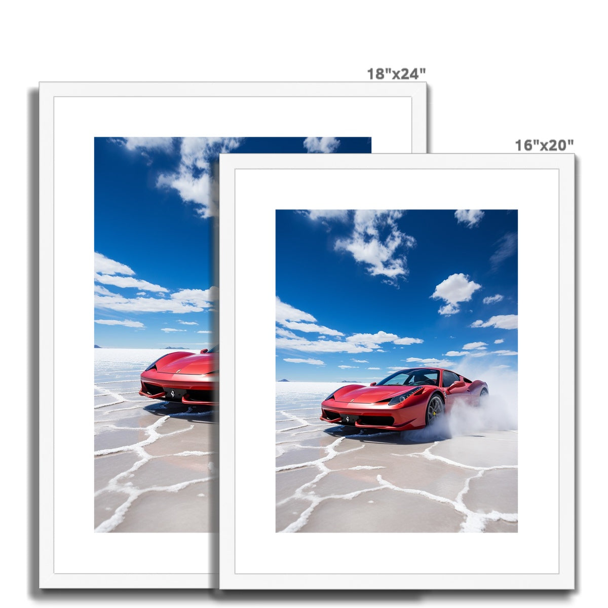 Ferarri 458 Tearing Through The Uyuni Salt Flats  Framed & Mounted Print