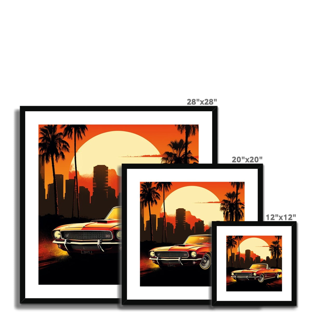 Classic Mustang, Los Angeles Skyline Backdrop Framed & Mounted Print